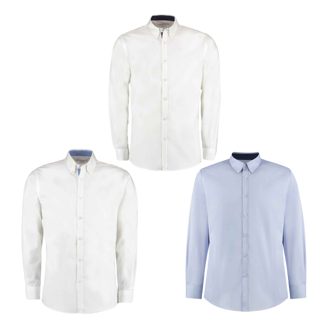 Kustom Kit Premium Long Sleeve Contrast Tailored Oxford Shirts GPK190
